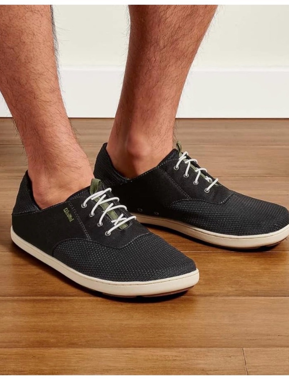 OluKai Men’s Black Canvas Low-Profile Sneakers with White Laces